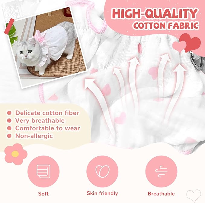 Dog Dresses for Small Dogs Girl Female Dog Cat Clothes Dress Cute Cotton Extra Summer Clothes Bow Decor Printed Love Birthday Outfit Puppy Clothes (Light Pink, Small)