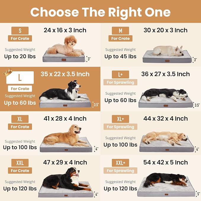 OhGeni Orthopedic Waterproof Med Large Dog Bed, Memory Foam, 35 inch(Gray) | Machine-Washable Removable Cover in Easy-Clean Fabric, Reversible Memory Foam & Easy-Carry Handle, Suitable for Crate
