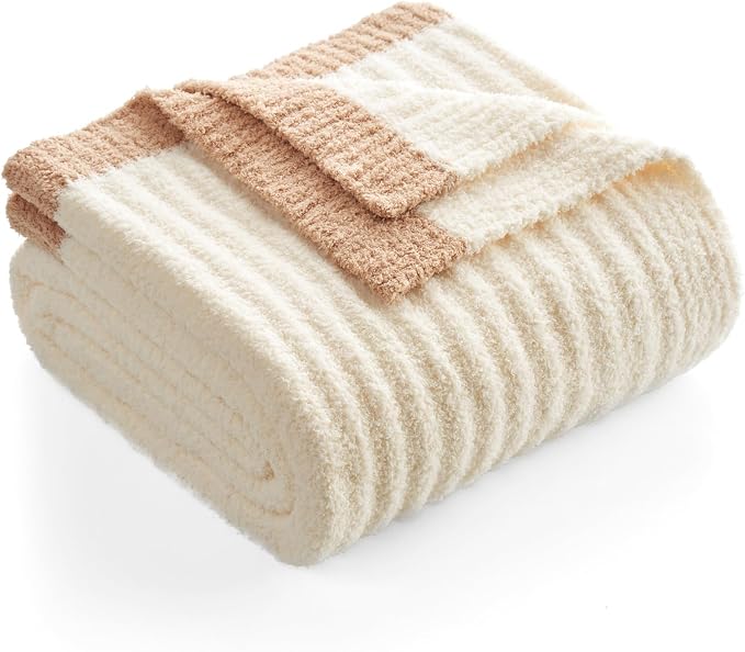 Snuggle Sac Buttery Soft Throw Blanket for Couch, Winter Fluffy Cozy Soft Throws Dupes for All Season, Reversible Warm Microfiber Fuzzy Blankets for Couch, Sofa, Bed, Travel, Cream, 50x60 inches