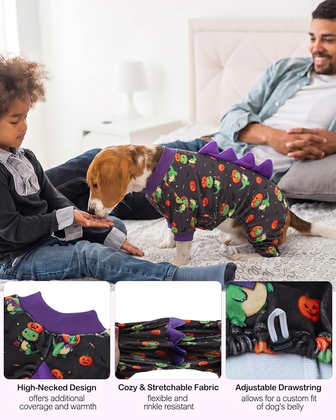 CuteBone Dinosaur Costume Halloween Dog Pajamas, Stretchy Spandex Crystal Velvet Sleepwear Coat for Small Dogs, Soft & Warm Pet Outfit Clothes for Cold Weather, Cozy Pullover Design COSP24XL