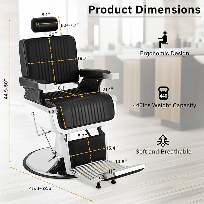 Barber Chair, Black Heavy Duty Reclining Hydraulic Salon Chair for Hair Stylist with Footrest and Headrest, Adjustable 360° Swivel All Purpose Chair Spa Beauty Equipment for Barbershop