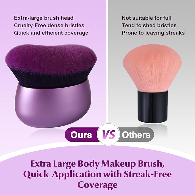 Extra Large Body Makeup Brush,75mm Wide-headed Body Coverage Applicator For Self Tanner, Leg Makeup &Body Blend for Tattoo Cover up Makeup, Oval Face&Back body makeup Brush Wet&Dry Use（Purple)