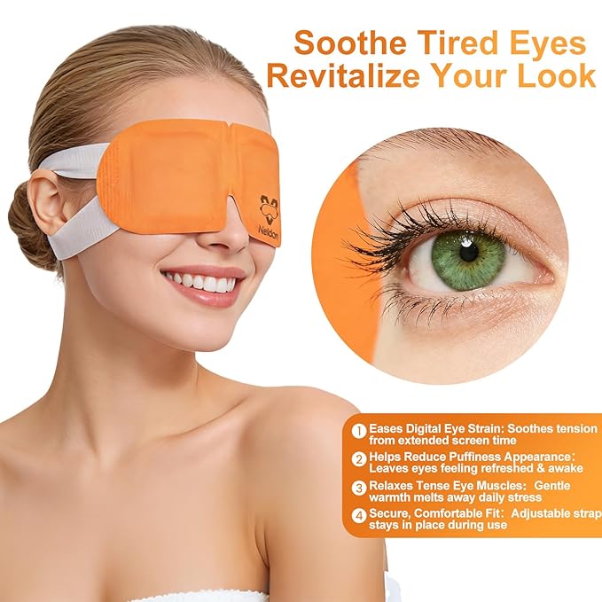 Neldon Steam Eye Mask Disposable 20 Pack, Self Heating Heated Warm Compress for Dry Eyes, Self-Warming Eye Pad for Sleep Travel Spa, Relaxation Gift for Women Men