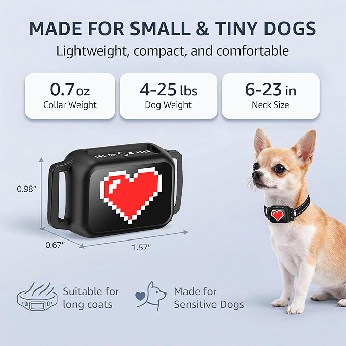 Bark Collar for Small Dogs 5-15 lbs with Magnetic Charging – No Shock, 3 Beep & Vibration Modes, 5 Sensitivity Levels – Humane Stop Anti-Barking Device – Dog Training Bark Collar (Black/Red Heart)