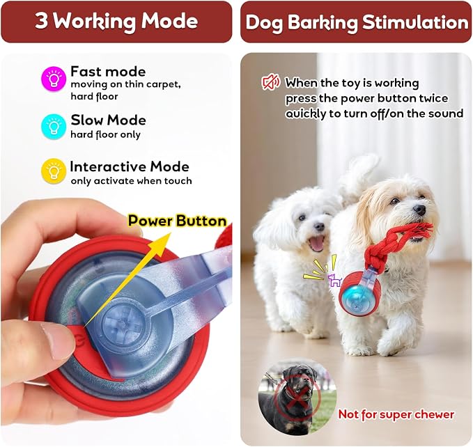 Dog Toys Interactive Rolling Ball with Rope, Motion-Activated
