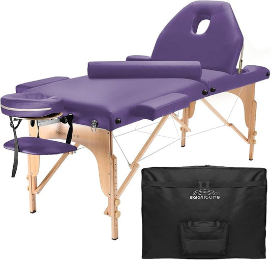 Saloniture Professional Portable Massage Table with Backrest - Lavender