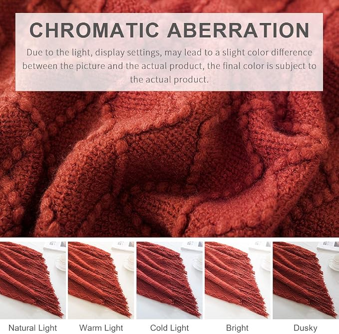 BOURINA Rust Throw Blanket 50x60 Inch Boho Knitted Soft Throw Sofa Blanket | Knitted Throw Blanket 50x60 Inches, Soft Lightweight Boho Weave Throw Decorative Couch Blanket for Living Room Bedroom Chair