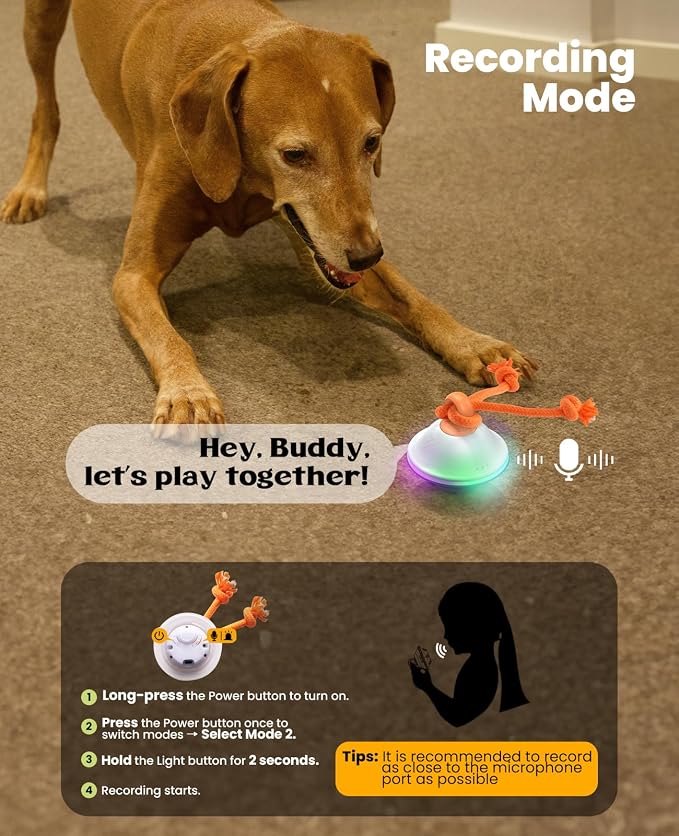 Xeuch Smart Interactive Dog Toys, Automatic Moving and Rolling Dogs Ball with Rope, Motion-Activated Squeaky Ball for Small Medium Dogs for Boredom, RGB Lights, Stimulating Sound, Voice Recording