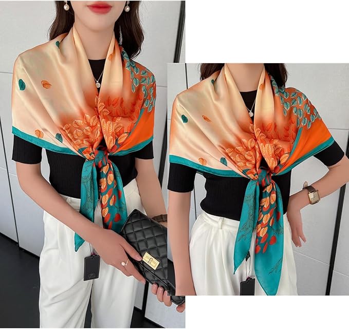 K-Elewon Large Square Scarf 43" Silk Scarf Fashion Scarves Silk Feeling Hair Wrapping Scarfs Night Sleeping Headscarf
