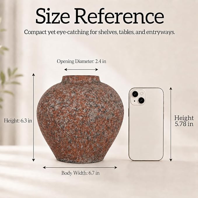Ceramic Flower Vase Rustic Farmhouse Home Decor | 6.3 Inch Handcrafted Decorative Vase, Ideal Table Decor for Living Room, Wedding, Birthday Holiday