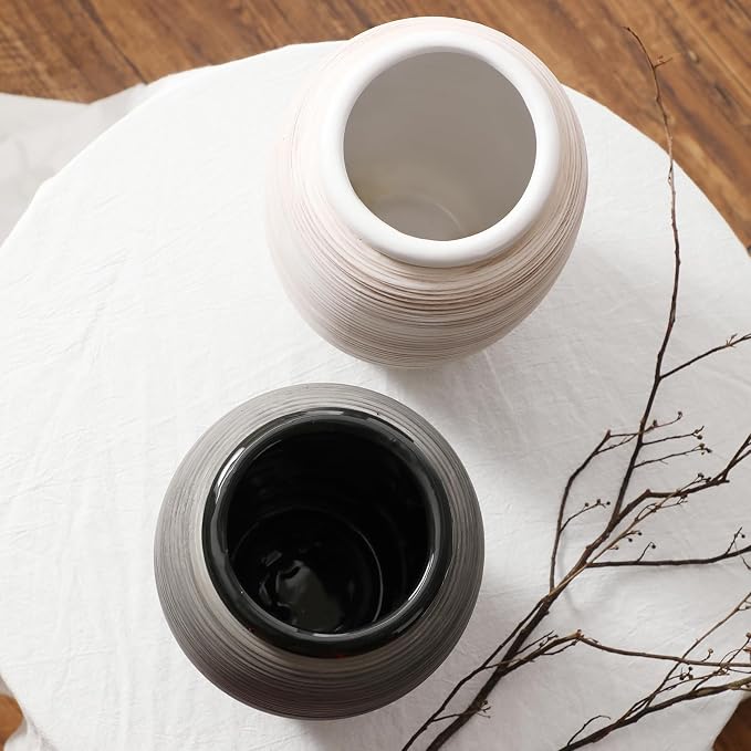 ALMA 12'' Modern Flower Vase, Large Ceramic Vase for Tabletop Decor | Boho Style with a Black and Grey Finish, Perfect for Living Rooms, Entryways, Mantels, Bookshelves, Home decor, Giftable Vase
