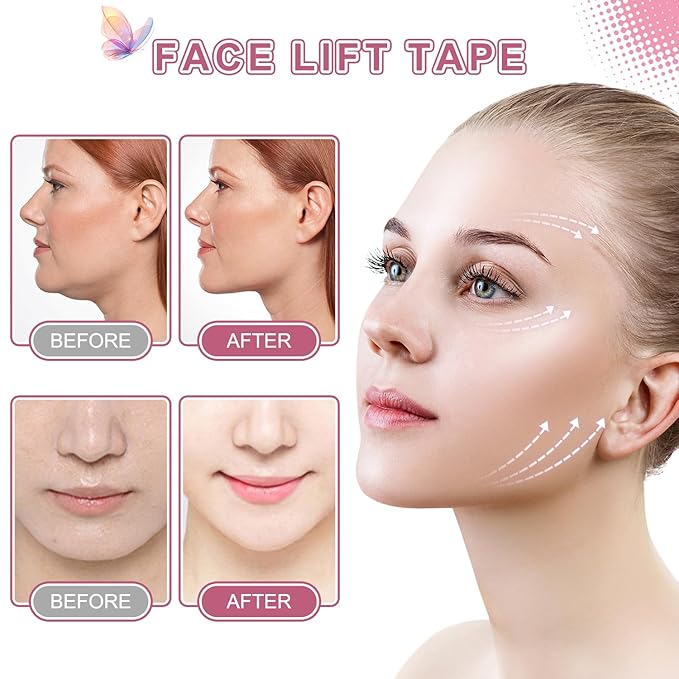 180PCS Face Lift tape Invisible, Face Lift Tape with 8 bands, Neck Tape Lifting Invisible - Waterproof Instant V-Shaped Lifting Patches for Sagging Skin, Eyes, Double Chin & Wrinkles