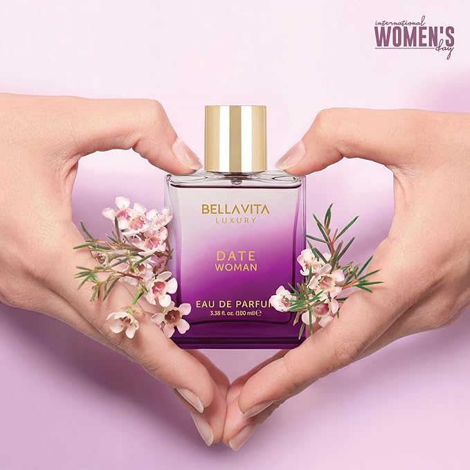 Bellavita Luxury DATE Eau de Parfum | 100 ml (3.4 fl.oz.) | Perfume for Women | Floral, Pink Pepper, Jasmine, and Moss Notes | Long Lasting Fragrance | Mother's Day Present