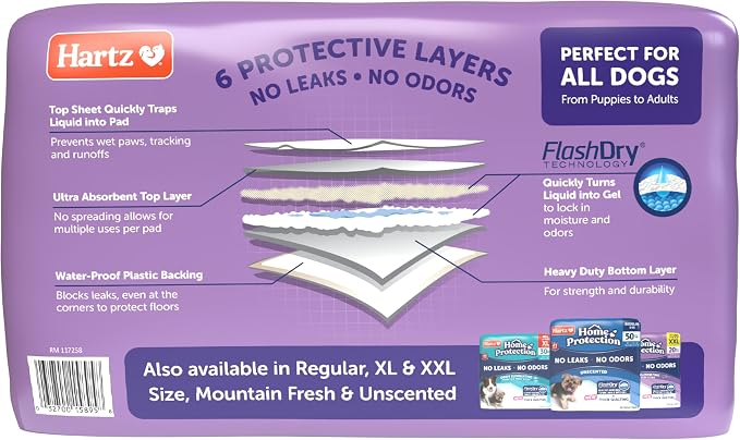 Hartz Home Protection Lavender Scent Odor Eliminating Dog Pads, 3XL, 30ct | Thicker Quilted, Super Absorbent, Quick Drying, No Leaks, No Odors, FlashDry Technology