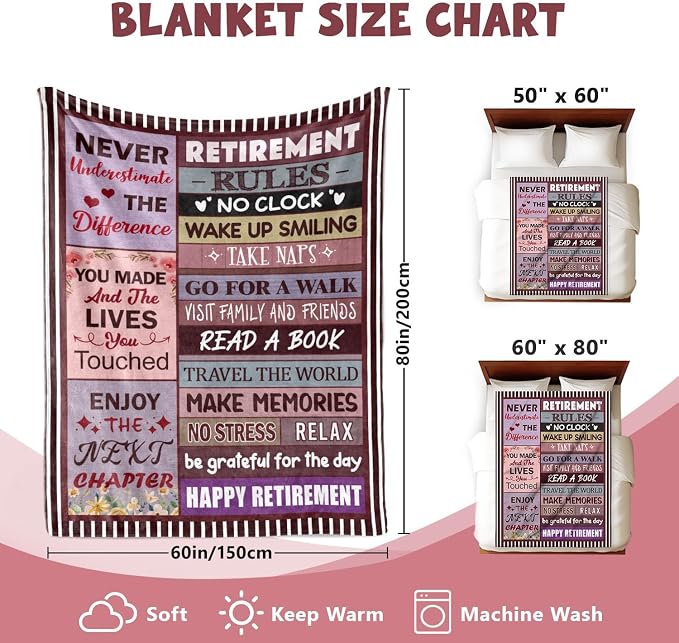 Retirement Gift for Woman or Men, Retirement Blanket for Women 60"X80" | Happy Retirement Party Decorations, Happy Retirement Gifts for Women Mom Teacher Nurse Coworker Retirees- Retirement Blanket