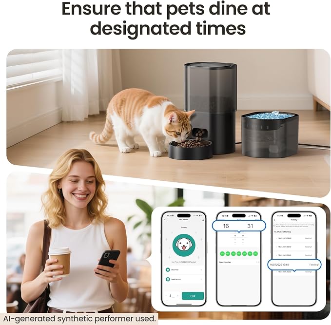 Automatic Cat Feeder and Water Fountain 2-in-1, Smart Timed Cat Food Dispenser with 2.4G WiFi APP Control, Automatic Dog Feeder and Water Dispenser with 10s Voice Recorder for Cats Small Dogs