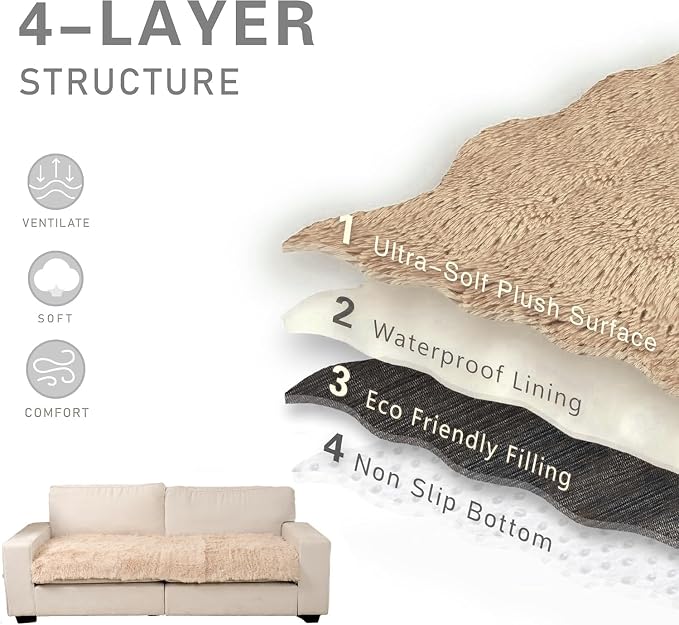 Waterproof Dog Bed Cover, Dog Pad Soft Plush Pet Blanket with Anti-Slip Back for Bed Couch Sofa, Furniture Protector for Small, Medium and Large Dogs and Cats (Beige, 82"x102")