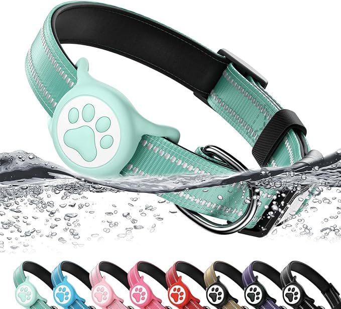 Premium Airtag Dog Collar，with IP68 Waterproof AirTag Holder,Green,XS | Soft,Breathable,Nylon Padded,Reflective,Ultra-Durable Buckle,Adjustable,Comfortable for Small Medium Large Dogs