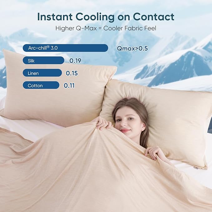 Elegear Revolutionary Cooling Blanket Queen Size Absorbs Heat, Keep Adult/Children/Babies Cool on Warm Nights, Japanese Q-Max>0.4 Arc-Chill Cooling Fiber, Summer Blanket for Night Sweat - Beige,Adult | Q-Max>0.5 Cooling Fabric, Absorbs Heat to Keep Bod...