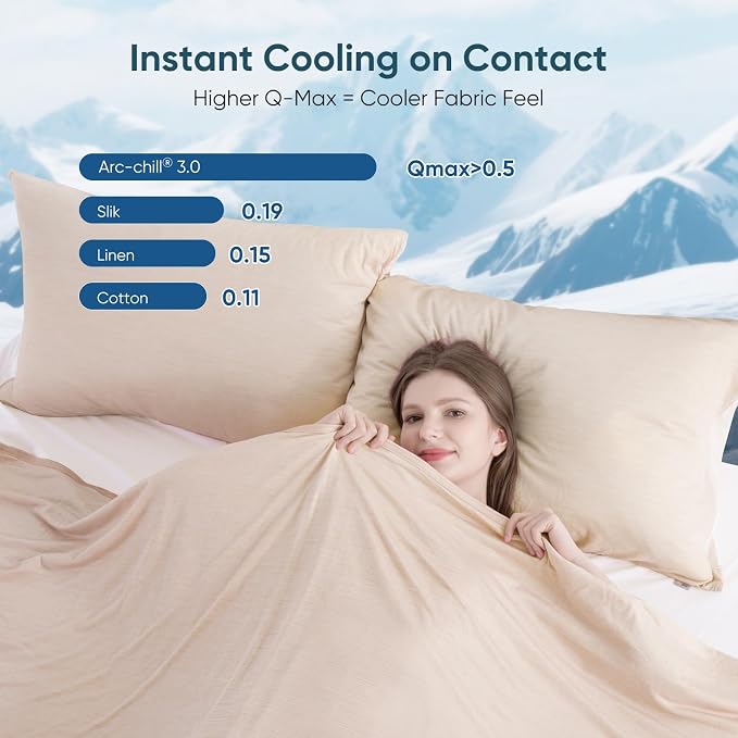 Elegear Arc-Chill 3.0 Cooling Blankets for Hot Sleepers, Throw Size, Beige | Q-Max>0.5 Cooling Fabric, Absorbs Heat to Keep Body Cool, Breathable Summer Blankets for Night Sweats & Menopause, 51"x67"