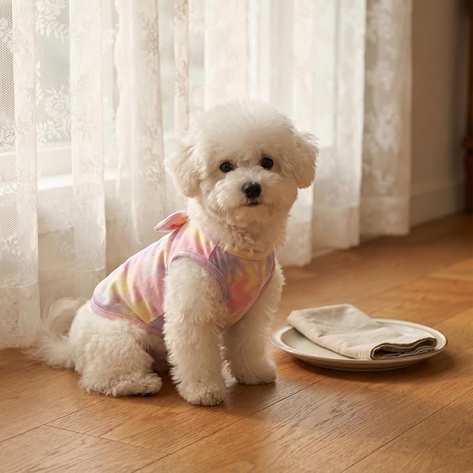 2 Pack Dog Tie Dye Clothes for Small Dogs, Spring Summer Dog Dresses Tie Dye Sweatshirt Breathable Pet Doggie Apparel Stretchable Outfit, XL Size
