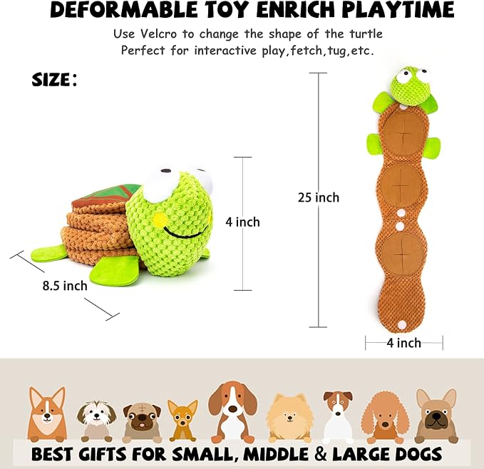 lilfrd Dog Puzzle Enrichment Toy, Squeaky Crinkle Plush Turtle Puppy Toy