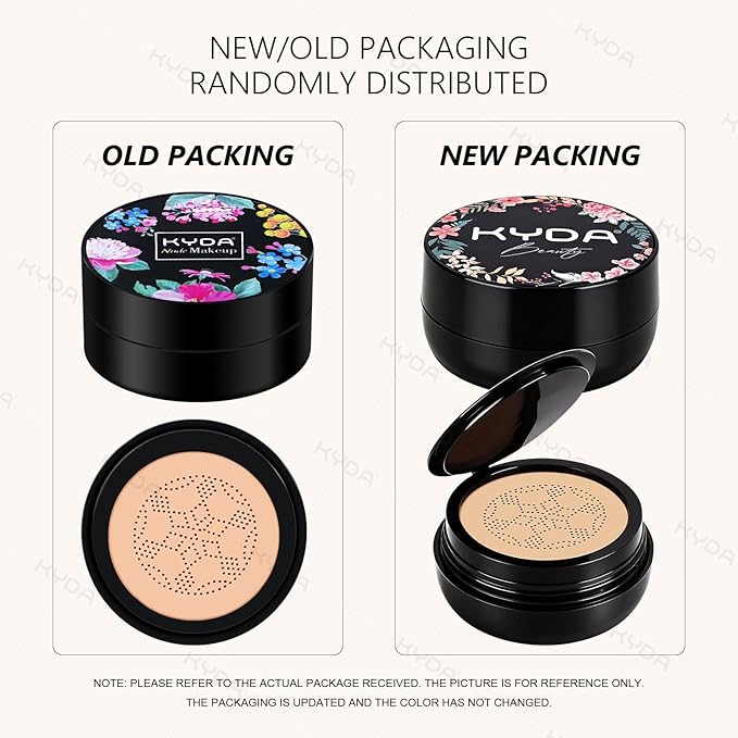KYDA Mushroom Head Air Cushion BB Cream, Mushroom Foundation for Older Women, Lasting Moisturizing CC Cream Foundation for Mature Skin, Even Skin Tone Concealer Makeup, 0.705Oz, Buff Beige