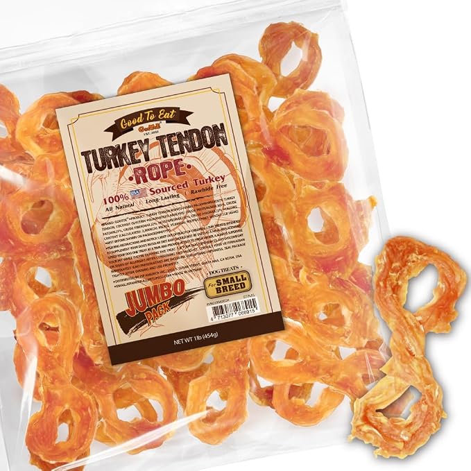 Gootoe Turkey Tendons, Dog Treats for Small Breeds, Rope (S), 1 lb