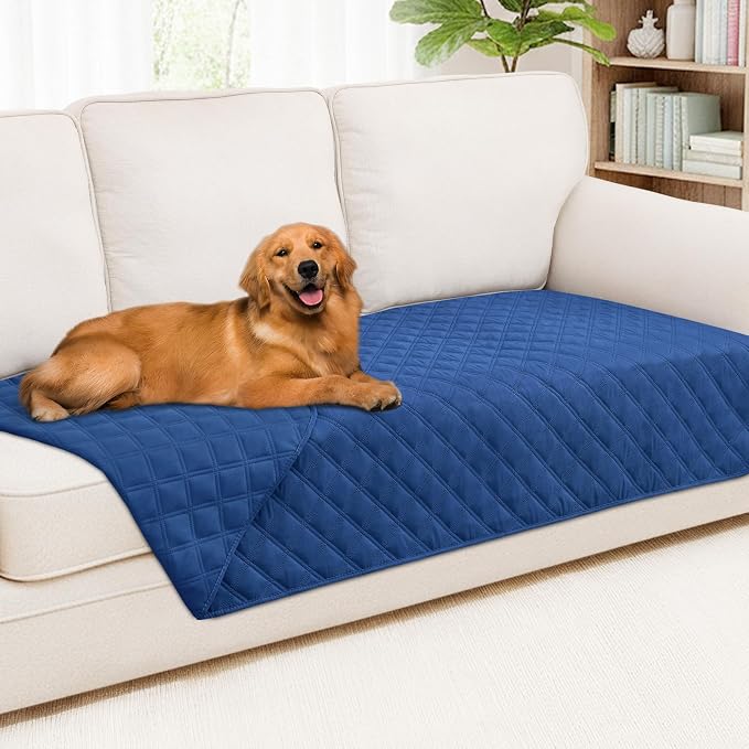 Smiry Waterproof Reversible Pet Couch Covers for Dogs | Pet Friendly, Soft Fabric, Washable Sofa Furniture Protector for Dogs Cat Kids, Checkered (40"x80", Navy/Navy)
