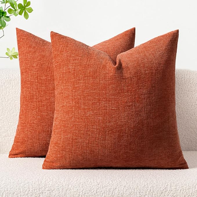 MIULEE Soft Chenille Fall Throw Pillow Covers Rust 20x20 Inch Pack of 2 | Modern Fall Home Decor, Classic Decorative Pillows, Solid Dyed Cases, Boho Couch Cushion Covers for Sofa Bed Living Room