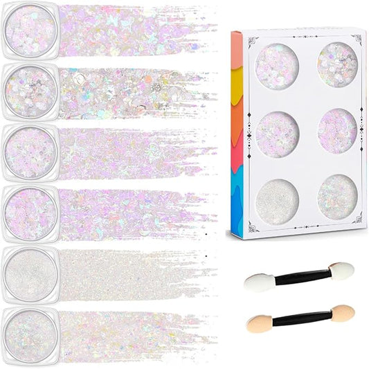 Body Glitter Clear White Body Glitter Face Glitter Hair Glitter Gel Singer Concerts Music Festival Rave Accessori Christmas Hallowen Face Paint 6 Shapes Chunky Glitter Gel for Women Girls