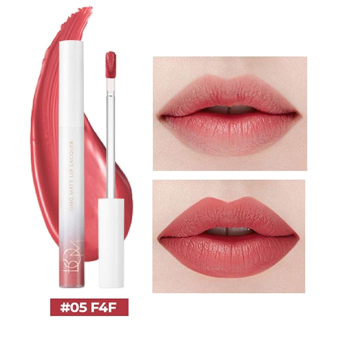 bom OMG Matte Lip Lacquer #F4F Waterproof Long Wearing Coral Liquid Lipstick, Matte Finish, Full Coverage 0.14 oz