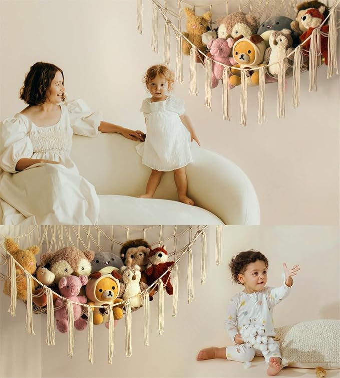 mirolam Stuffed Animal Storage Hammock Net - Toy Hammock Net for Stuffed Animals Corner - Hanging Stuff Animal Organizer Holder Large Size Baby Nursery Room Decor