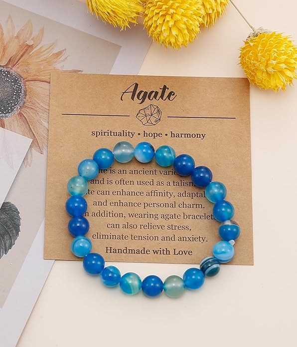 BOMAIL Natural Stone Bracelet for Women Men - 8MM Semi-Precious Gemstone Beaded Bracelet Healing Crystal Stretch Bracelet Yoga Bracelets Jewelry