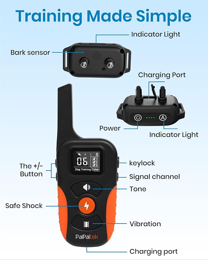 2-in-1 Dog Bark Collar with Remote - 3300FT Auto Anti-Bark, 5 Sensitivity & 9 Beeps, IP67 Waterproof Training Shock Collar for Medium Large Dogs 40-150 lbs - Stop Barking, Jumping & Digging