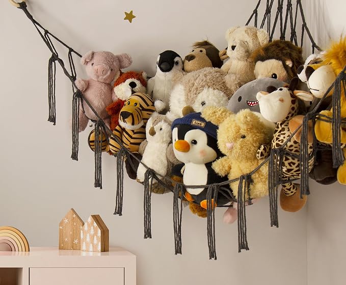mirolam Stuffed Animals Hammock Net Corner-Hanging Stuff Animal Toy Storage Organizer for Plush Plushie Room Bedroom Nursery Decor Toy Storage Organization