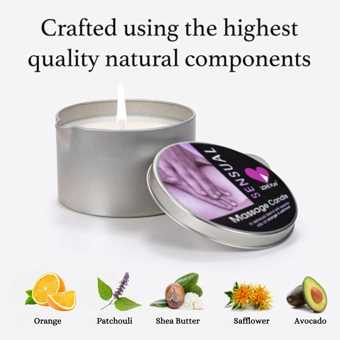 LOVE PLAY Massage Oil Candle for Home SPA - Vegan Moisturizing Body Oil Candle for Pure Relaxation - Hydrating Skin Care Massage Oils with Essential Oils (6.76oz)