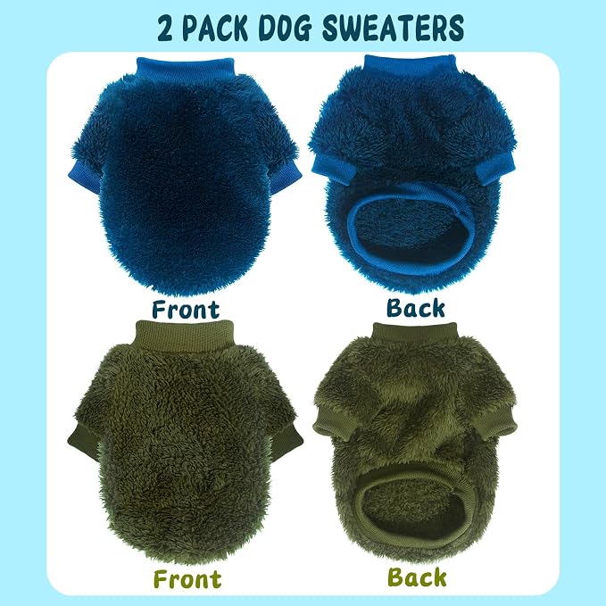 2 Pieces Dog Sweaters for Medium Dogs Winter Warm Puppy Clothes Fleece Chihuahua Sweater Cute Small Dog Clothing for Boys Male Cat Clothes, Blue, Dark Green, Large
