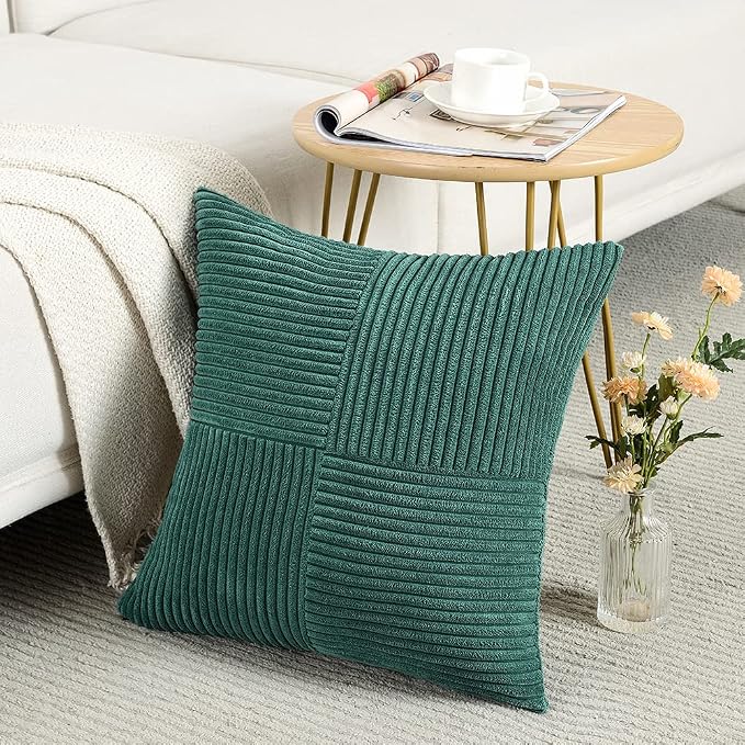 Fancy Homi 2 Packs Teal Samll Decorative Throw Pillow Covers 12x12 Inch with for Couch Bed Sofa, Rustic Farmhouse Boho Home Decor, Soft Corss Patchwork Corduroy Square Cushion Case 30x30 cm