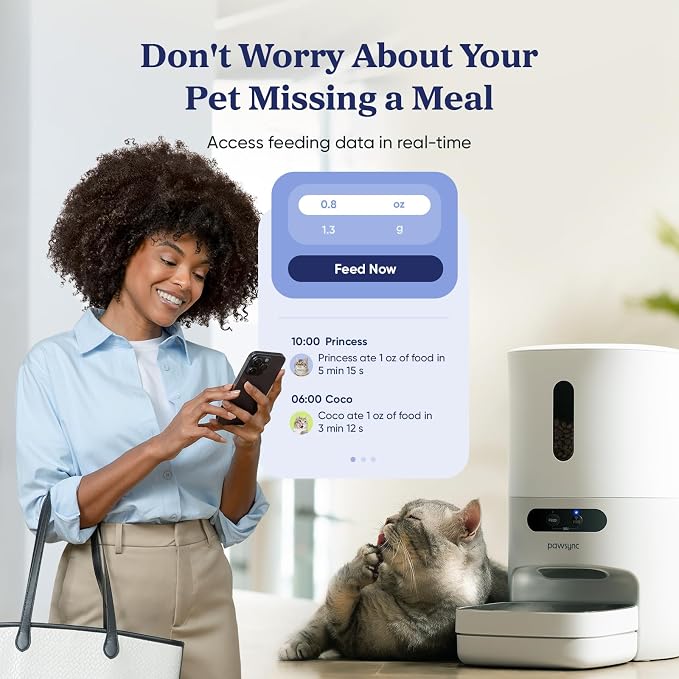 Automatic Cat Feeder, WiFi & Smart Scale, Remote Feeding | Tracks Pet's Food Intake, 3.6L Timed Food Dispenser, Up to 10 Meals Per Day, Dual Power Supply, Stainless Steel Bowl