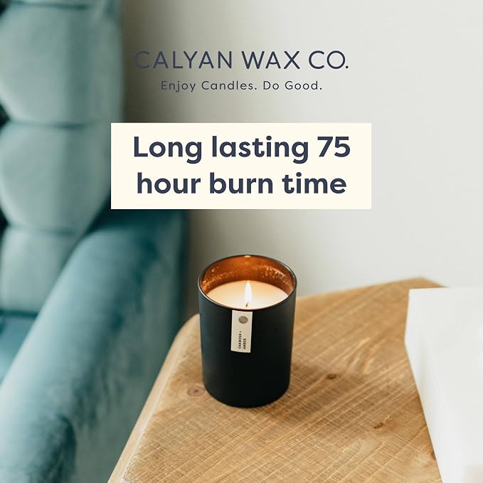 Calyan Wax Co. Redwood & Vanilla Scented Candle - 75 Hour Burn - Luxury Clean Soy Wax Candles - Long Lasting Black Tumbler Jar Candle for Home - 10.2oz