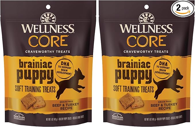 Wellness CORE Brainiac Soft Puppy Training Treats, Natural, Grain Free, Beef and Turkey Recipe, 6 Ounce Bag (Pack of 2)