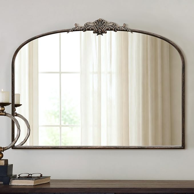 Besdomus Vintage Arched Black Mirror: 40"x29" Large Arch Antique Decorative | French Baroque Metal Framed Mirrors - Traditional Ornate for Entryway/Dresser/Fireplace/Bathroom - Ideal for Home Renovations