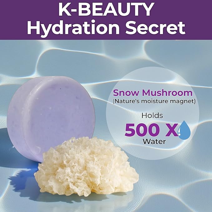 Snow Mushroom Soap Bar – Hydrating Solid Serum Cleanser with Tremella & 65% Natural Oils, Gentle Face & Body Wash for Dry Sensitive Skin, No Synthetic Fragrance, Vegan K-Beauty, 3.5 oz