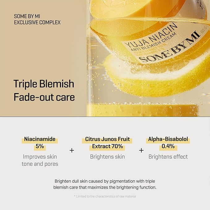 SOME BY MI Yuja Niacin Anti Blemish Cream – 2.02oz, 60ml – Korean 5% Niacinamide Face Moisturizer to Brighten Dull-Looking Skin – Dark Spot Remover with Alpha-Bisabolol for Face – Korean Skin Care