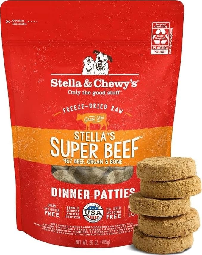 Stella & Chewy's Freeze-Dried Raw Dinner Patties - Beef Recipe - High Protein Grain-Free Puppy & Dog Food - Perfect For Picky Eaters - 25 oz