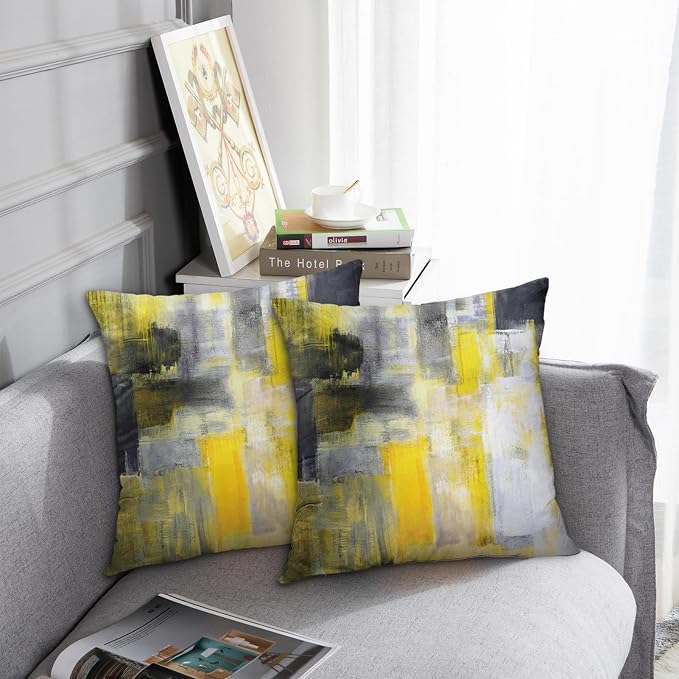 Emvency Throw Pillow Covers Set of 2, 24 x 24 Inch, Abstract Modern Yellow | Black Painting Outdoor Decorative Square Pillow Cases Couch Cushion Case for Couch Bed Sofa Living Room Home Decor