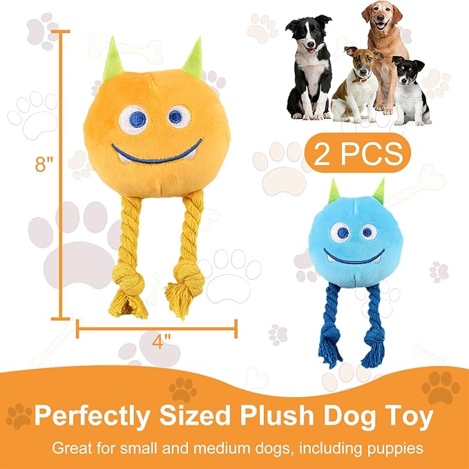 lilfrd 2 Pack Squeaky Rope Plush Dog Toys for Small Medium Puppies