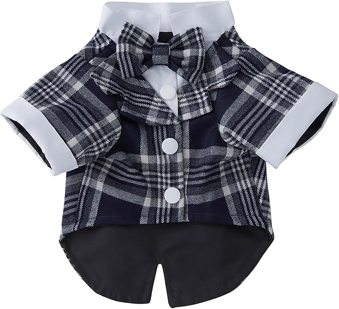 GabeFish Pets Wedding Jackets Suit for Dogs with Bow Tie Puppy Cat Formal Clothes Shirt Tuxedo (Navy, L (Chest 17.3in/44cm))