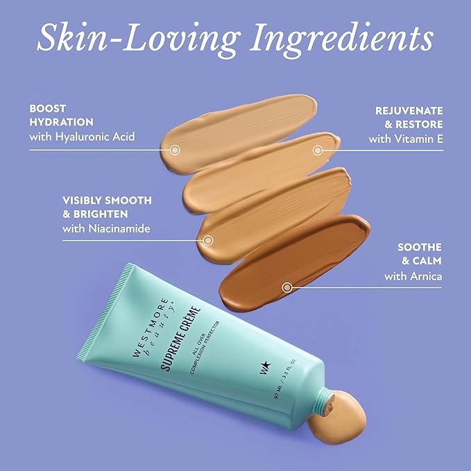 Westmore Beauty Supreme Creme All-Over Complexion Perfector – Long-Lasting CC Cream Foundation - Waterproof & Transfer-Resistant Skin Tint - 3.3 Oz Medium